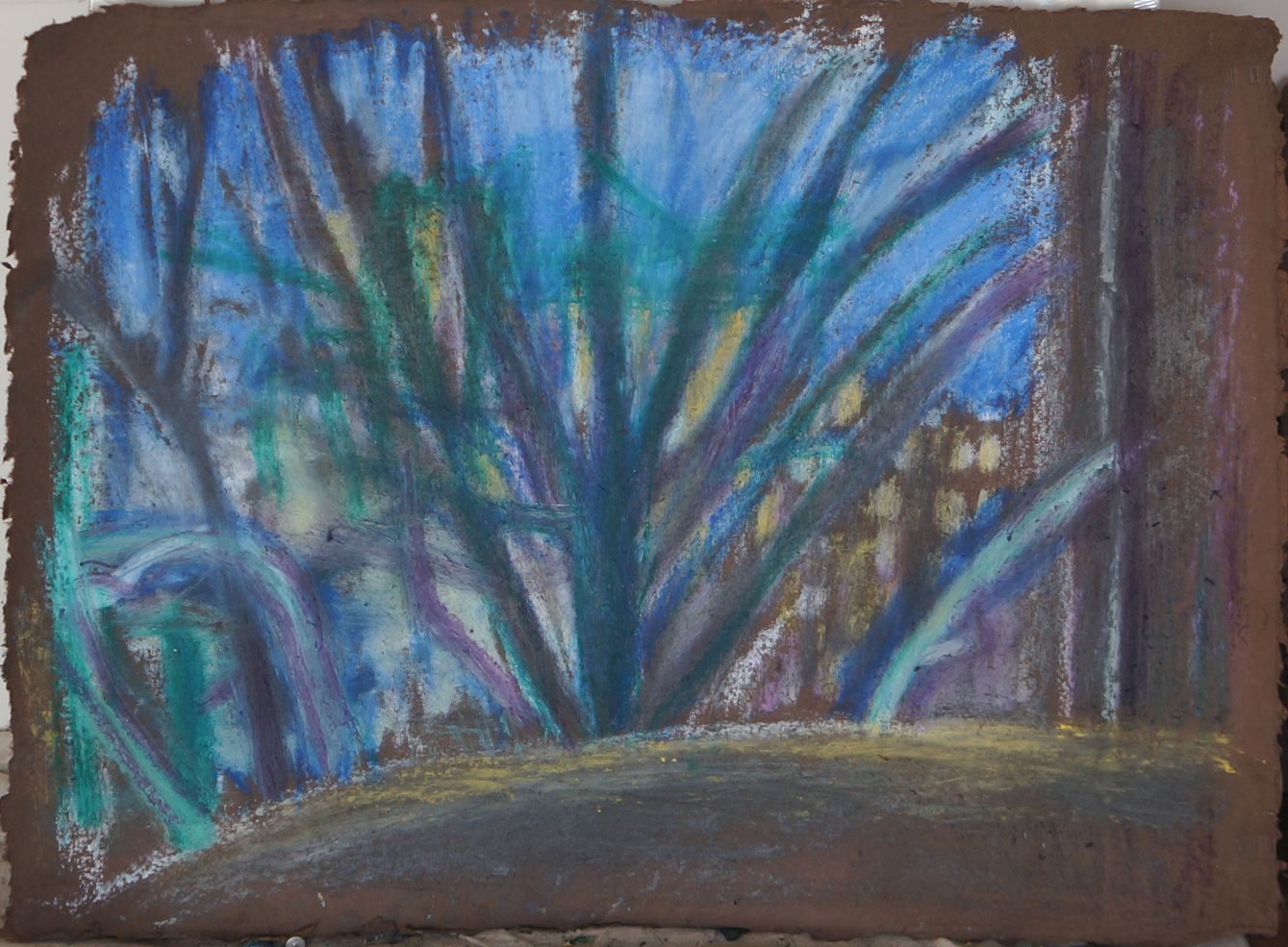 Interior view through window, oil on paper, 22 x 30 inches