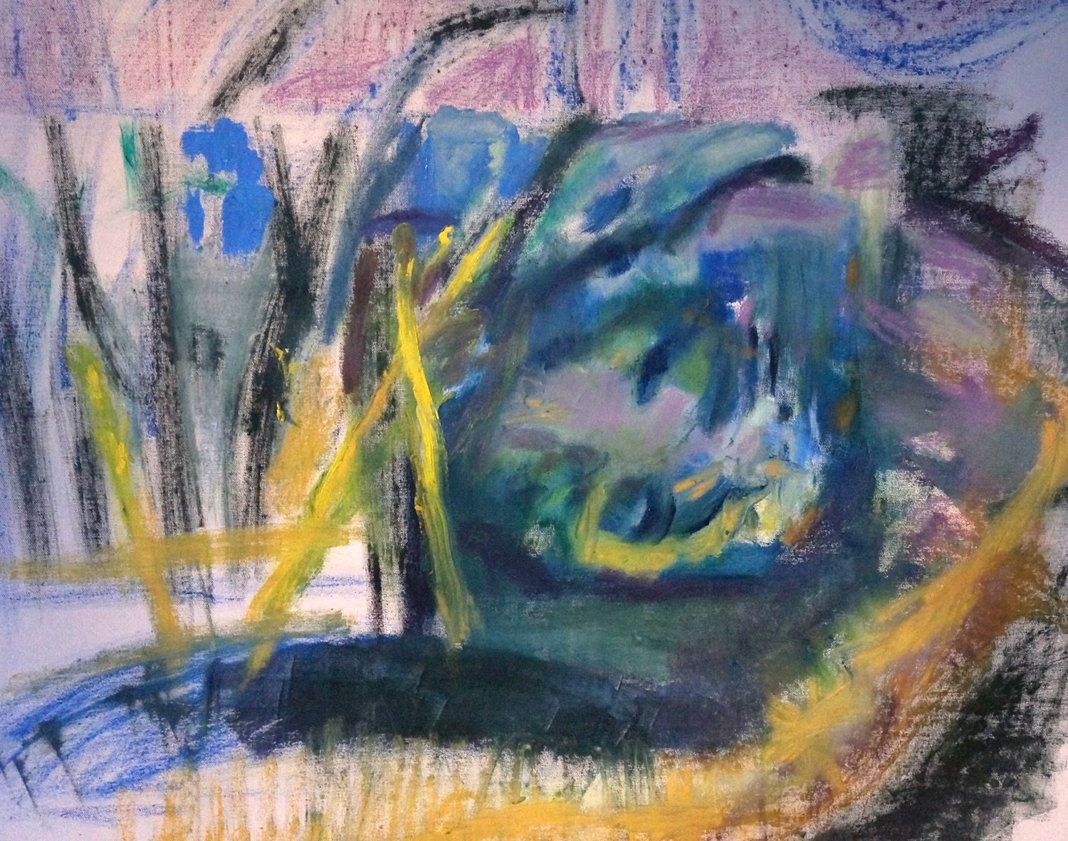 cropped view of oil on canvas work in progress