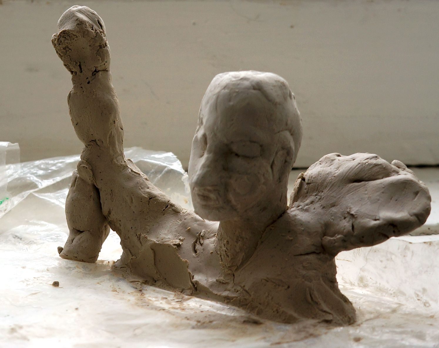 clay study before firing,  2.5 x4 x 2.5 inches