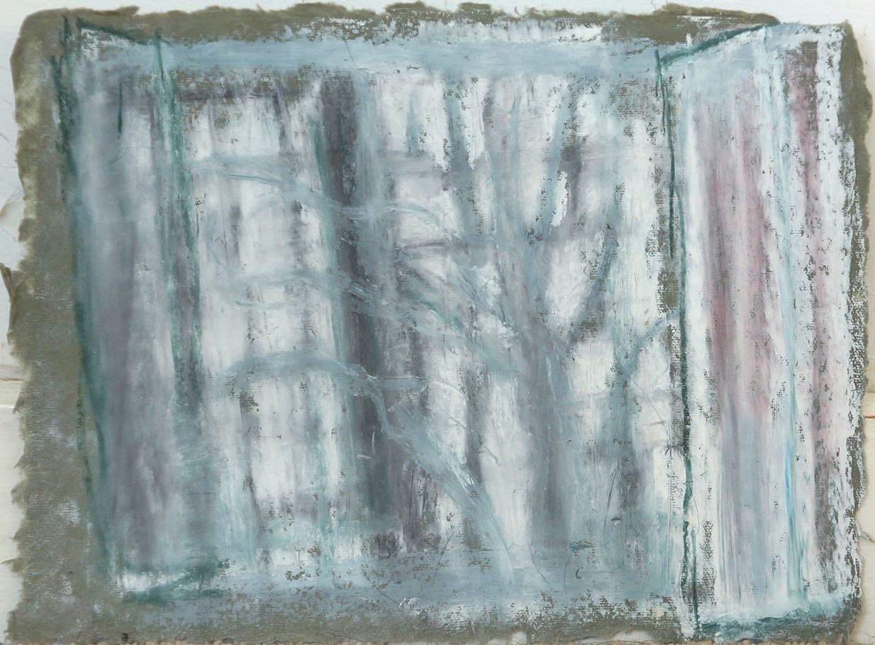 Obsevation interior, window at night, pastel on paper 8.5 x 11 inches