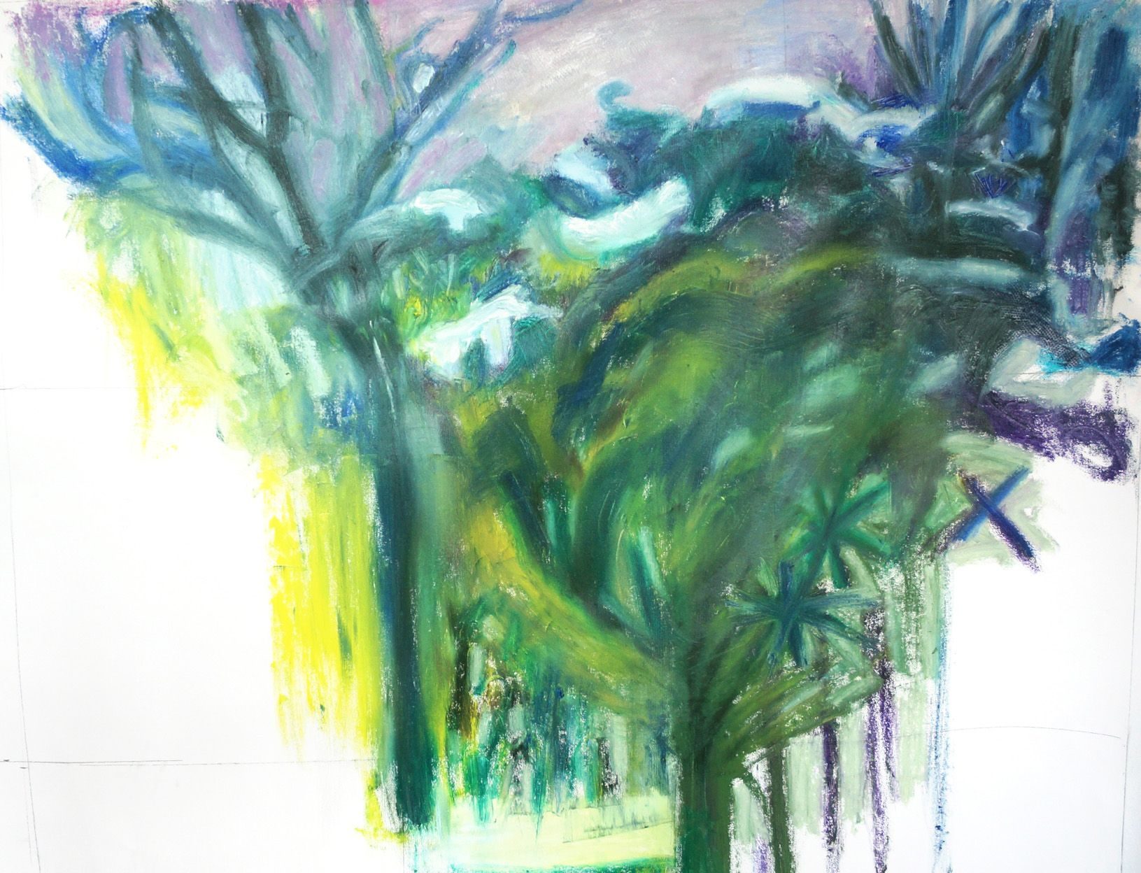 Night view- winter oil on canvas overall 48 x 72, cropped view work in progress