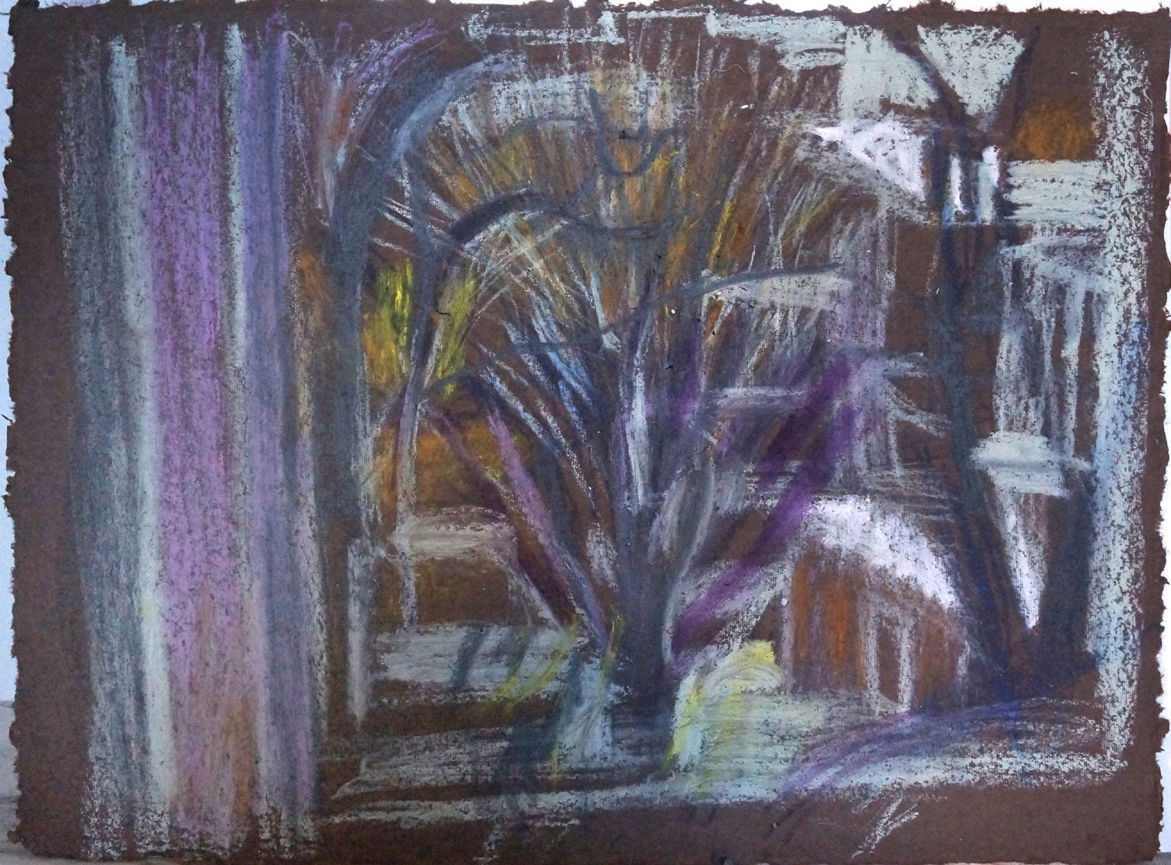 Observation trees, gardens, pastel and oil on paper, 22 x 30 inches