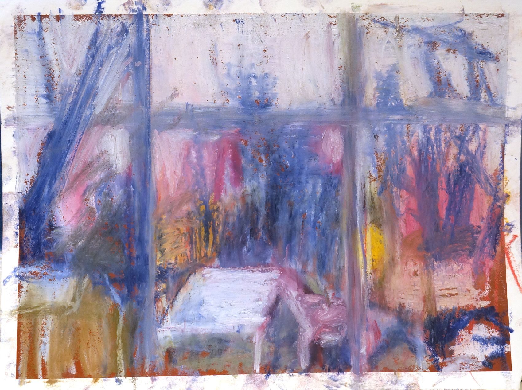 Observation, interior view of sunset, pastel on paper 8,5 x 11 inches