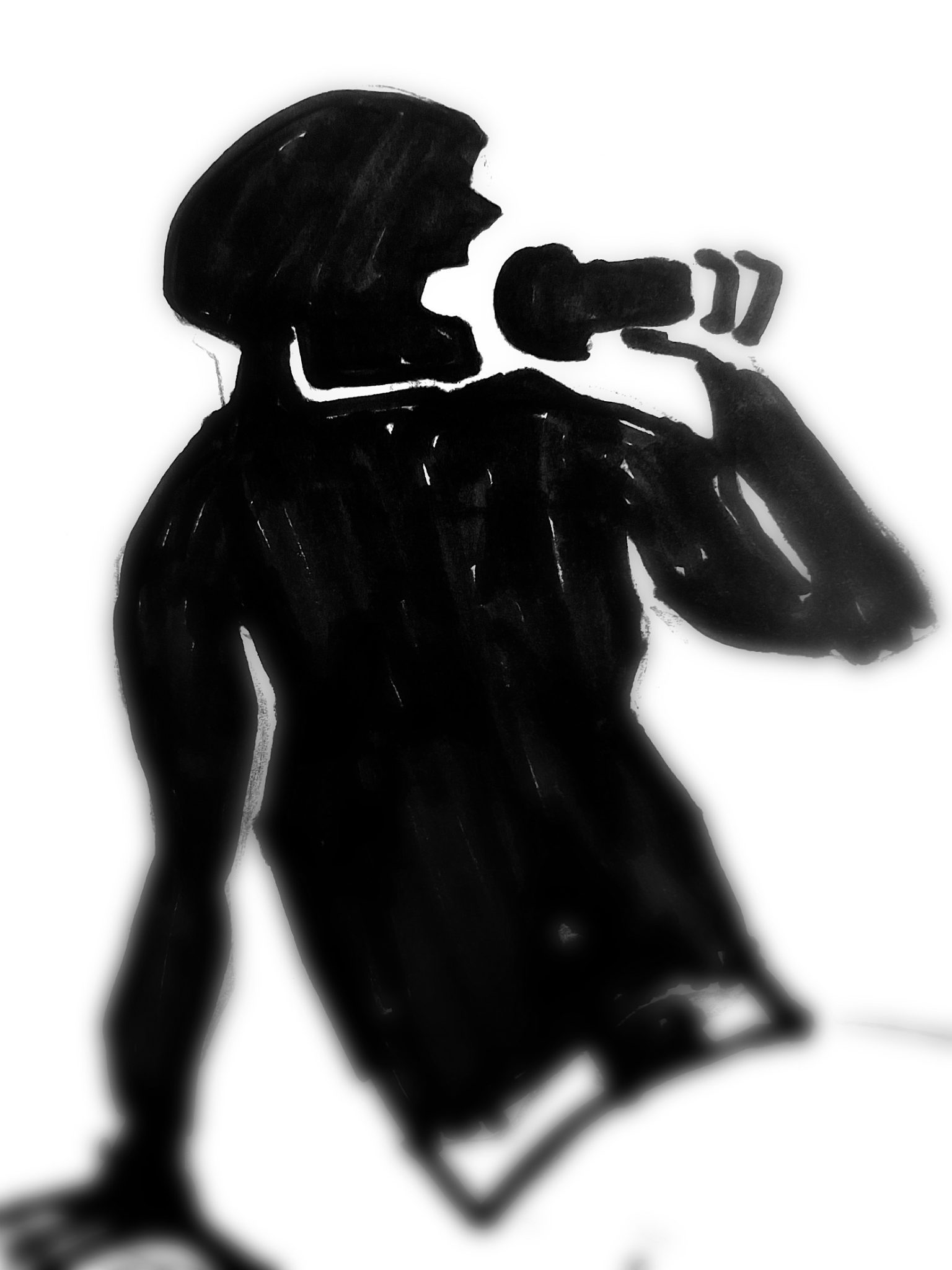 A felt pen drawing of a singer holding a mic