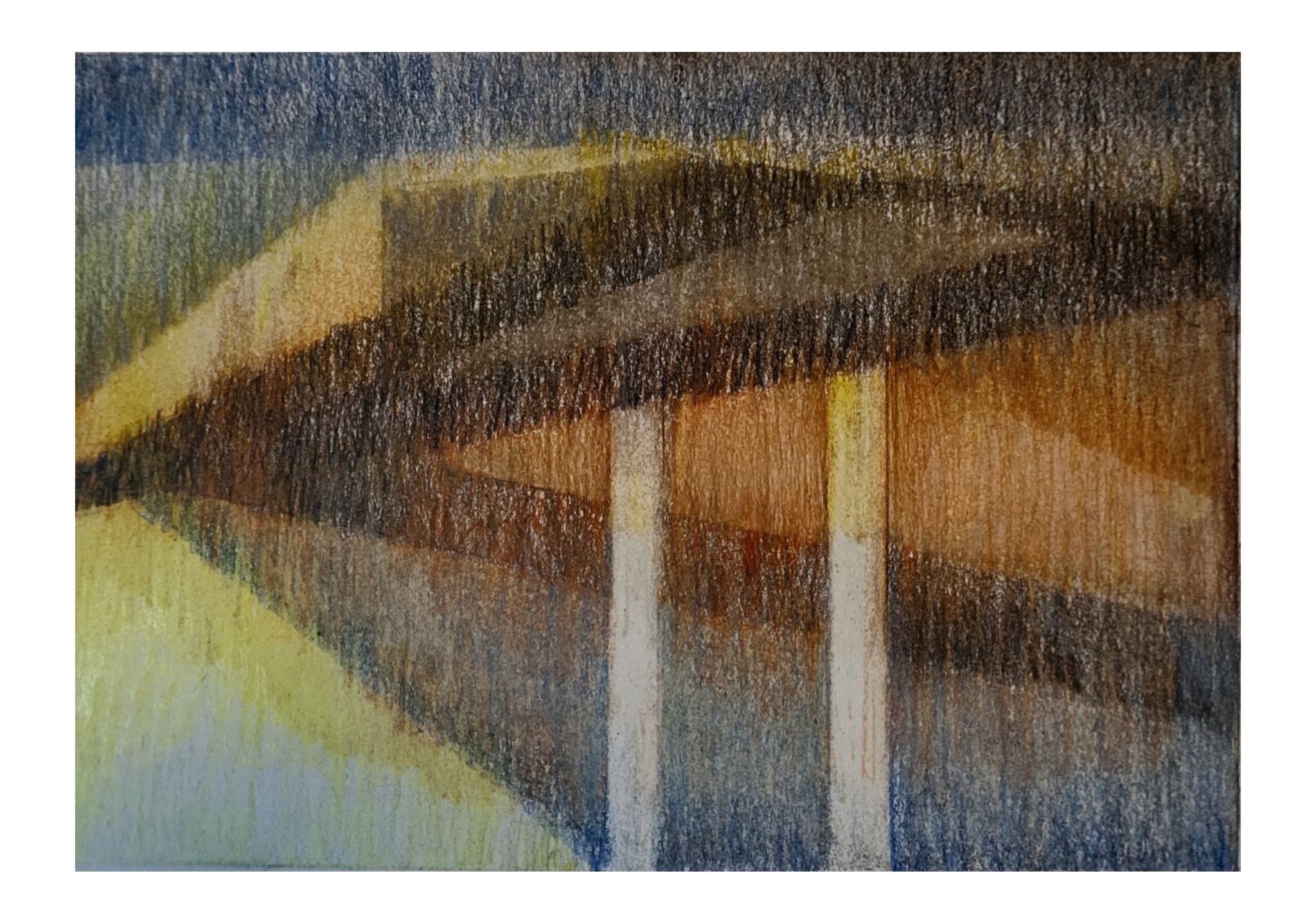 An abstract colour drawing of a building like structure