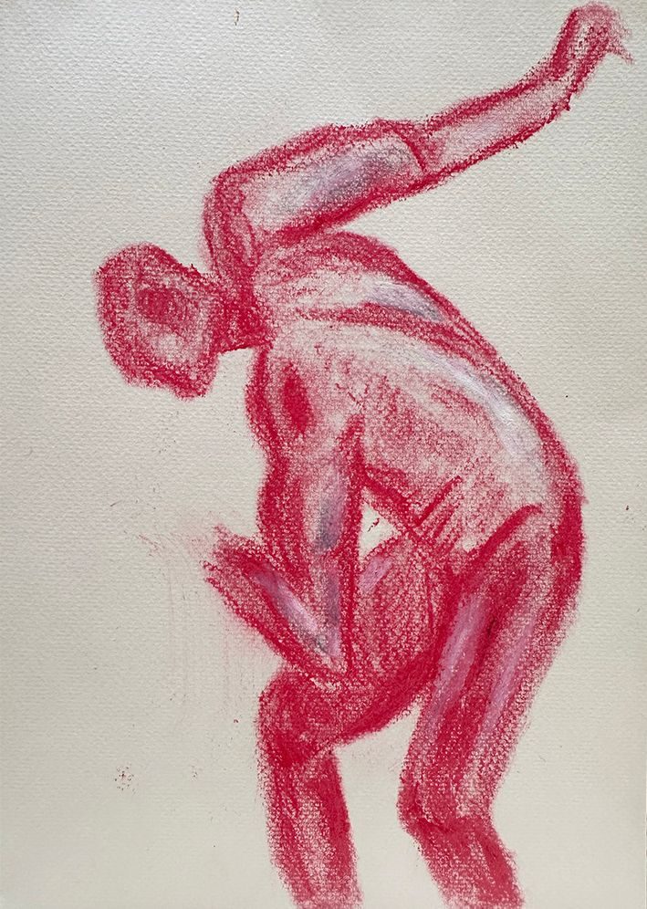A human form in red pastel