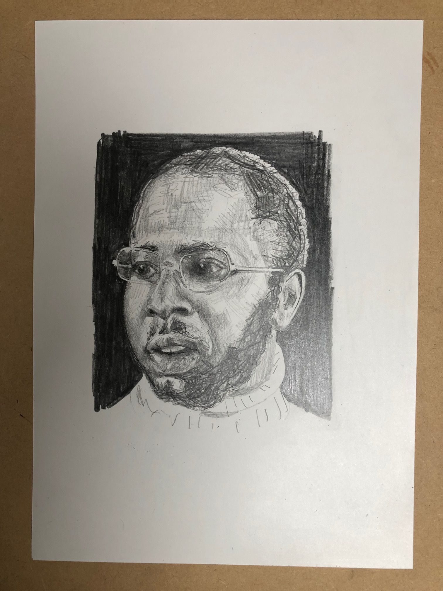 A graphite drawing on cartridge paper. Image of Curtis Mayfield taken from a found internet photograph..