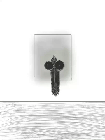 Hand drawn animated gif in black and white of a phallus swinging