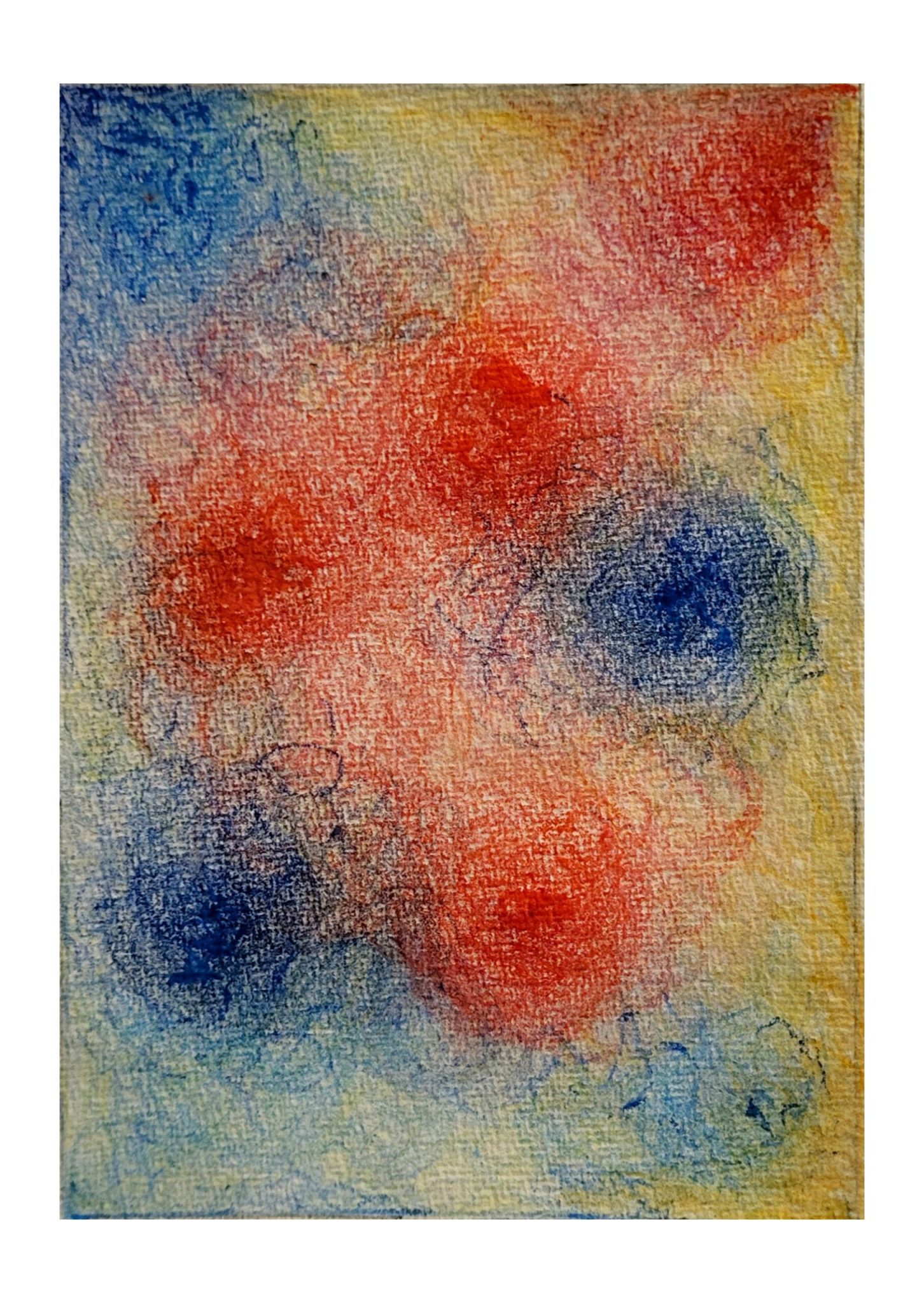 A set of red and blue swurls against a pale background