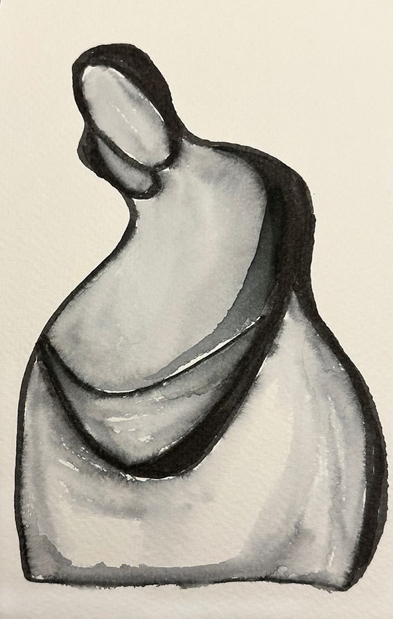 Black ink drawing of two shapes hugging