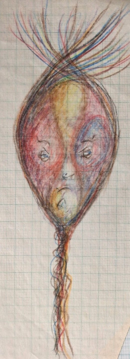 Small head  - drawn on tracing paper, backed by graph paper