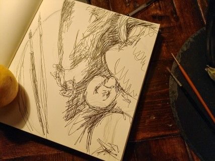 2 minutepen  sketch of some food before cooking