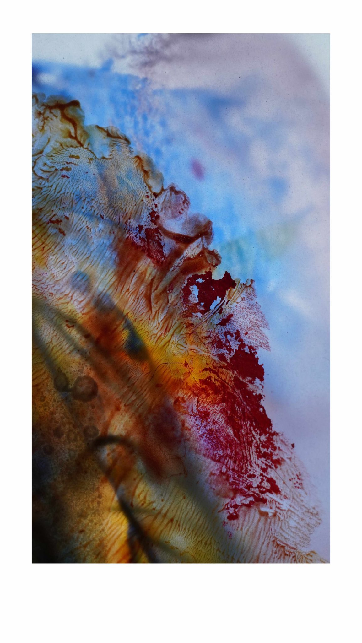 Close up photography detail of 10mm x 8 mm of a painting a translucent paper with backlight devise