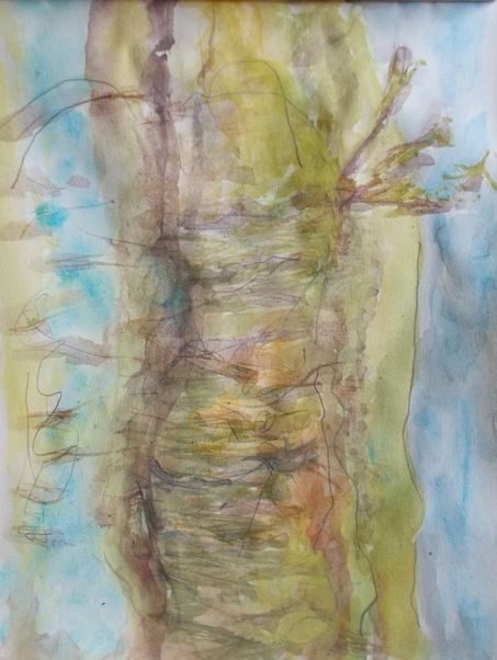 the origin was random pencil marks. Today I added random paint marks and colours with watercolour.