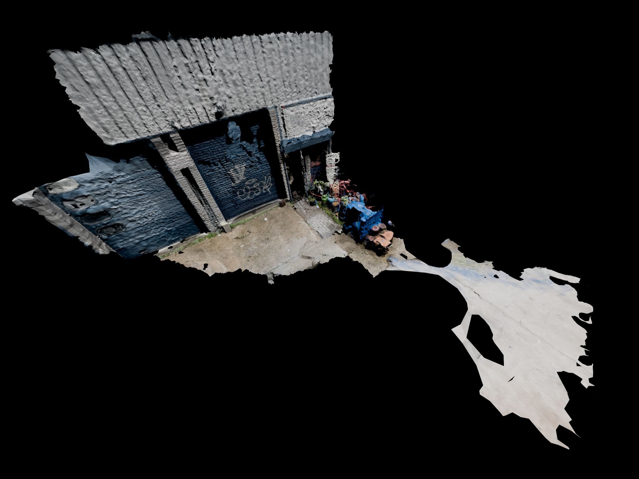 Decayed photogrammetry scan of industrial yard.