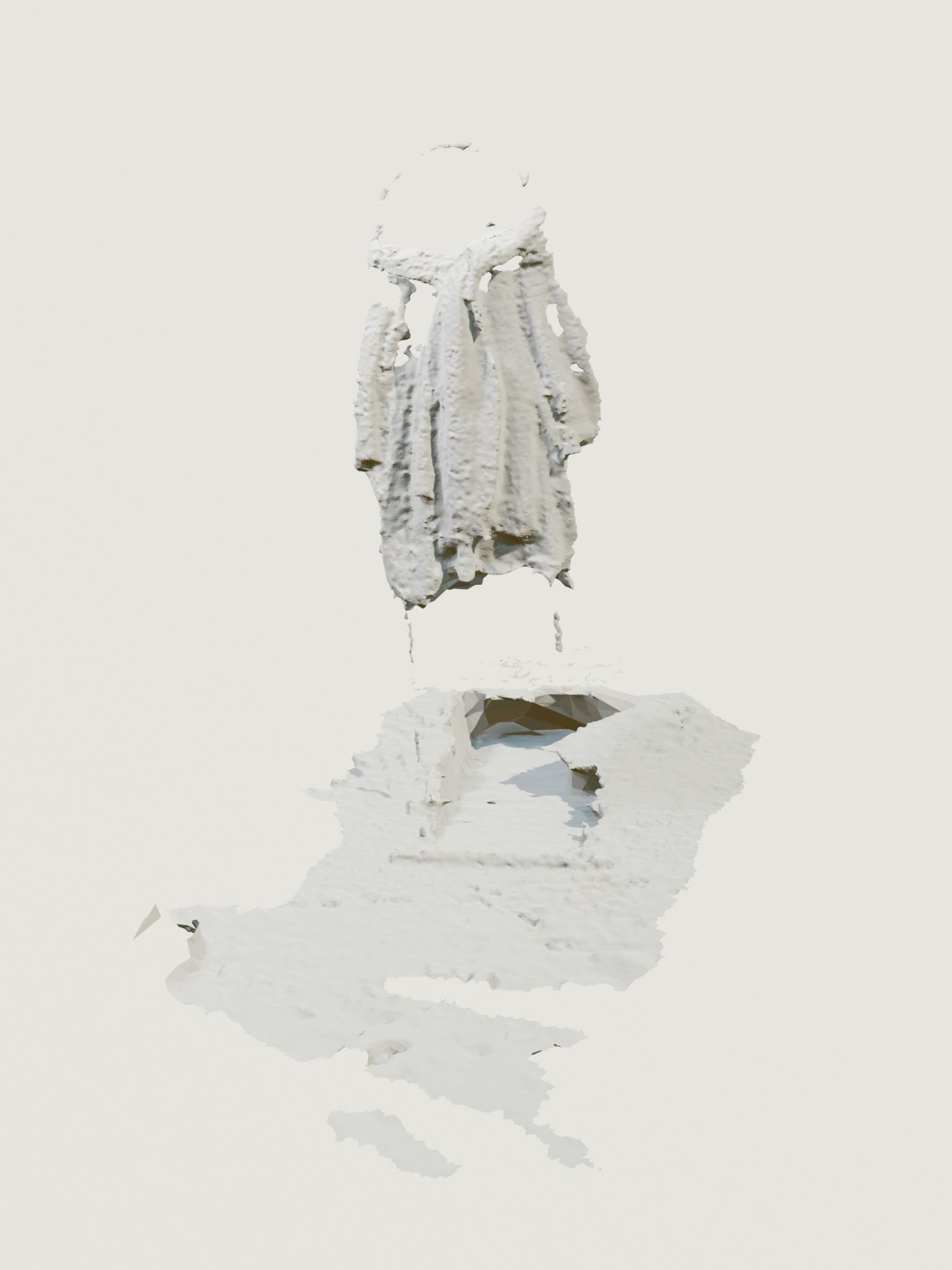 Grey clay 3D model of photogrammetry scan of mirror dressed with scarf and tshirt