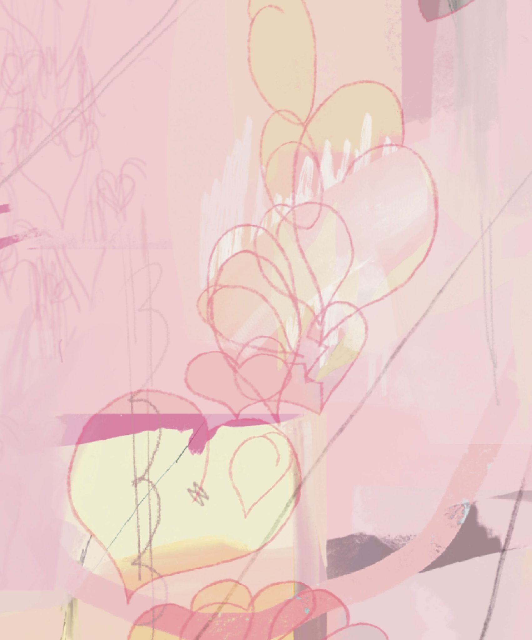 pink peach abstract scribbly digital art drawing