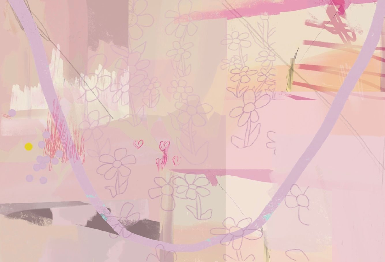 pink peach abstract scribbly digital art drawing