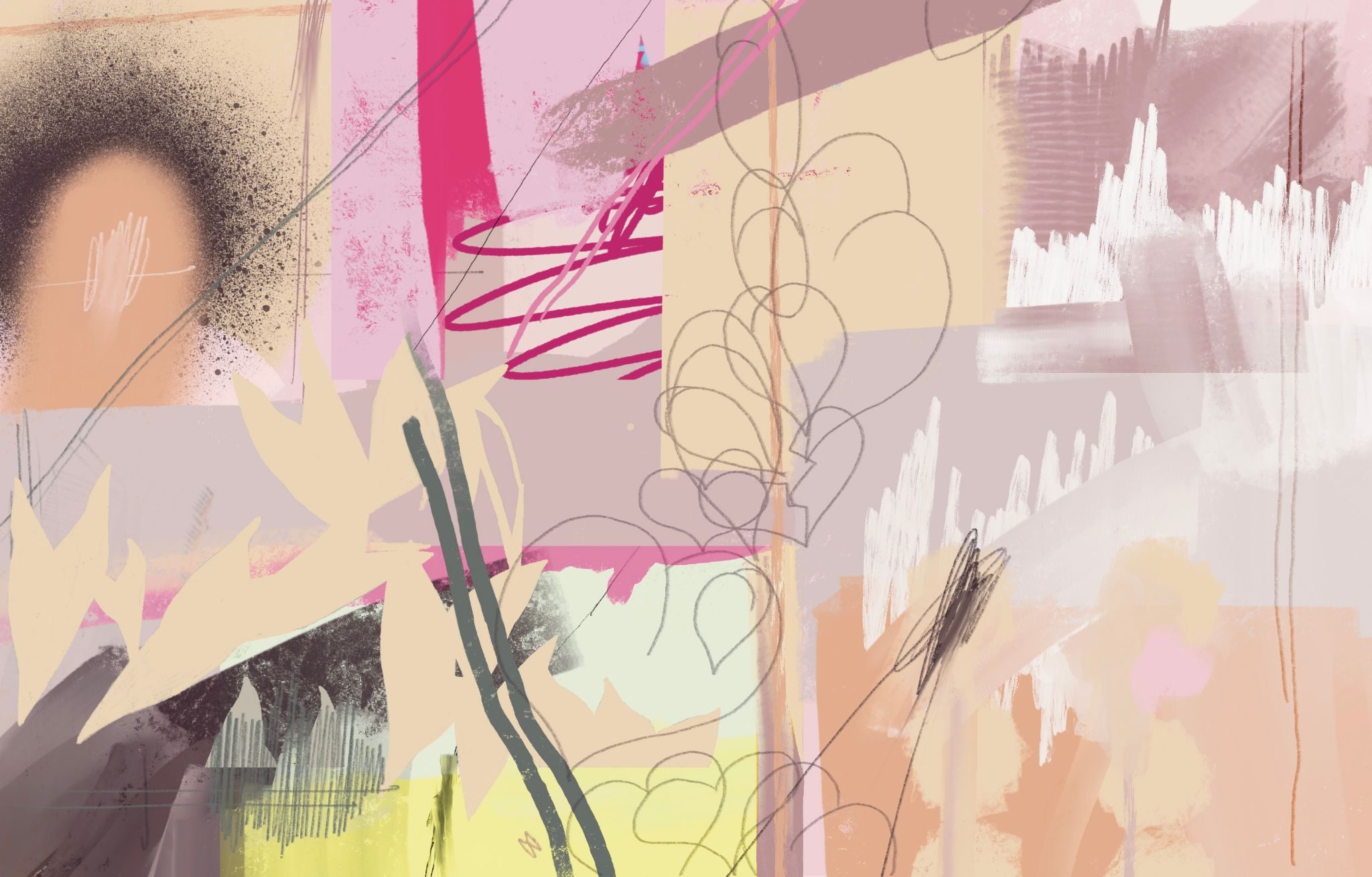 pink peach abstract scribbly digital art drawing