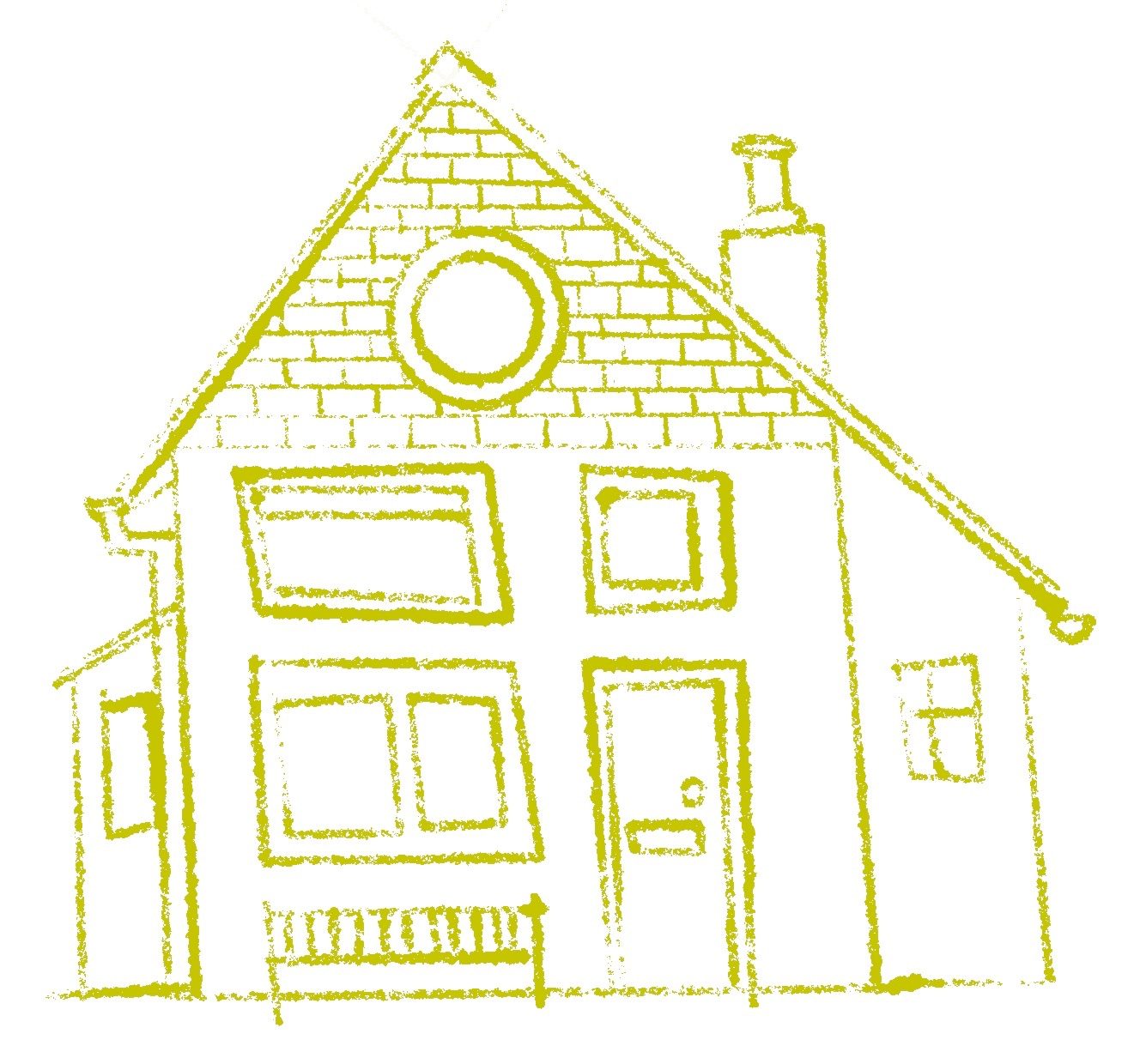 Digital sketch in pale green of a small house