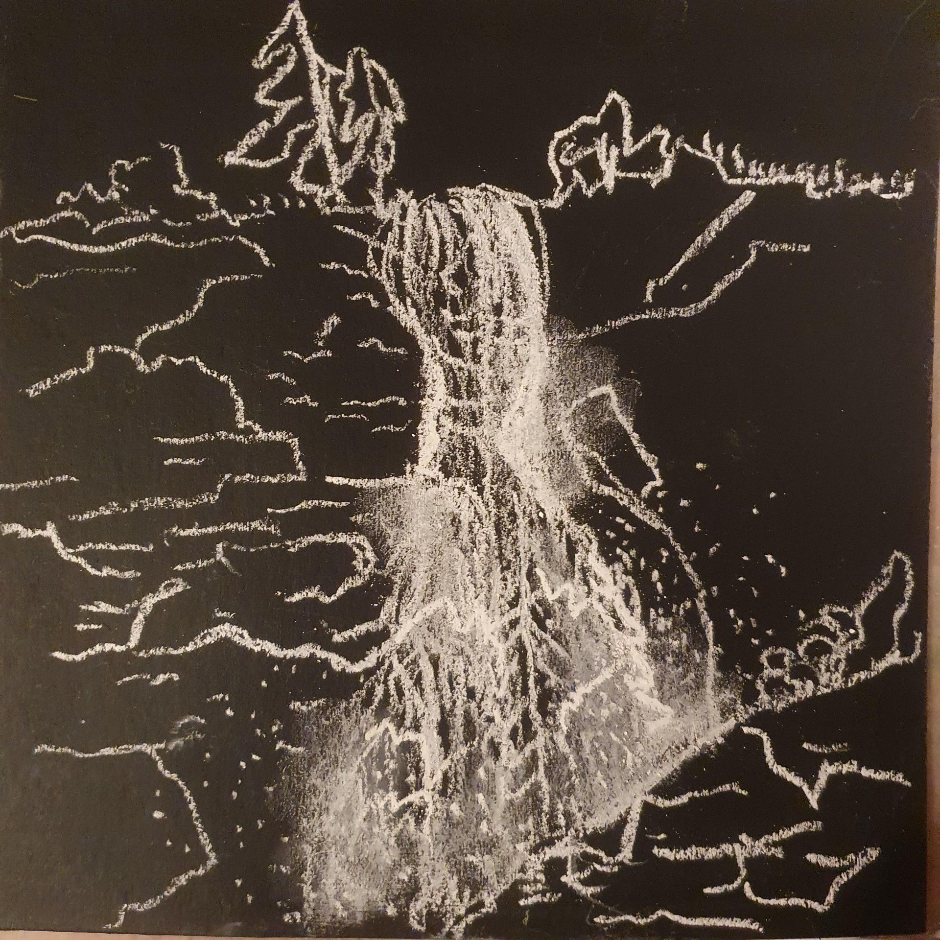 On page 37 is Mary Oliver's poem Waterfall. I used blackboard paint and made a little sketch of a waterfall with white chalk
