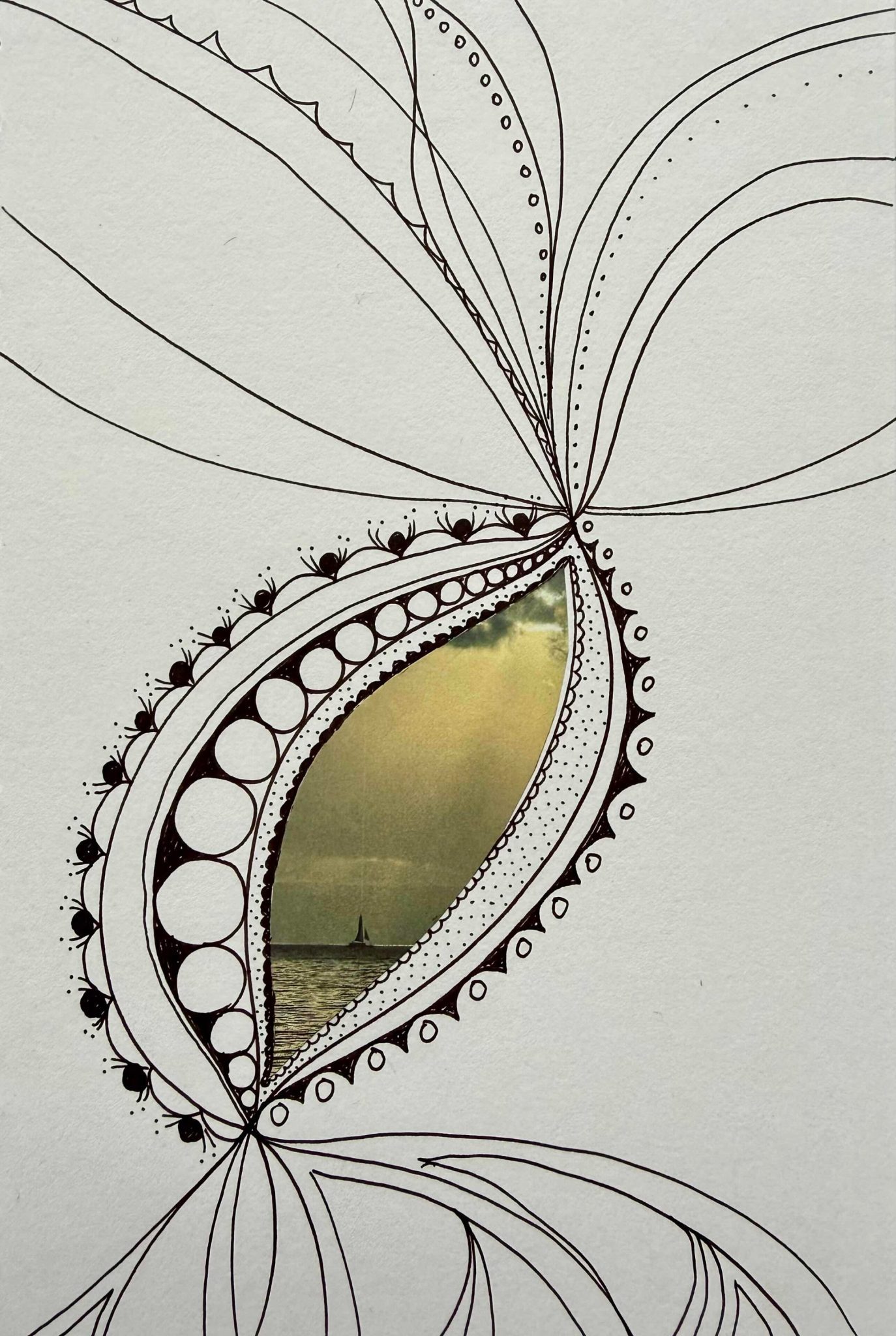 Line drawing with collage