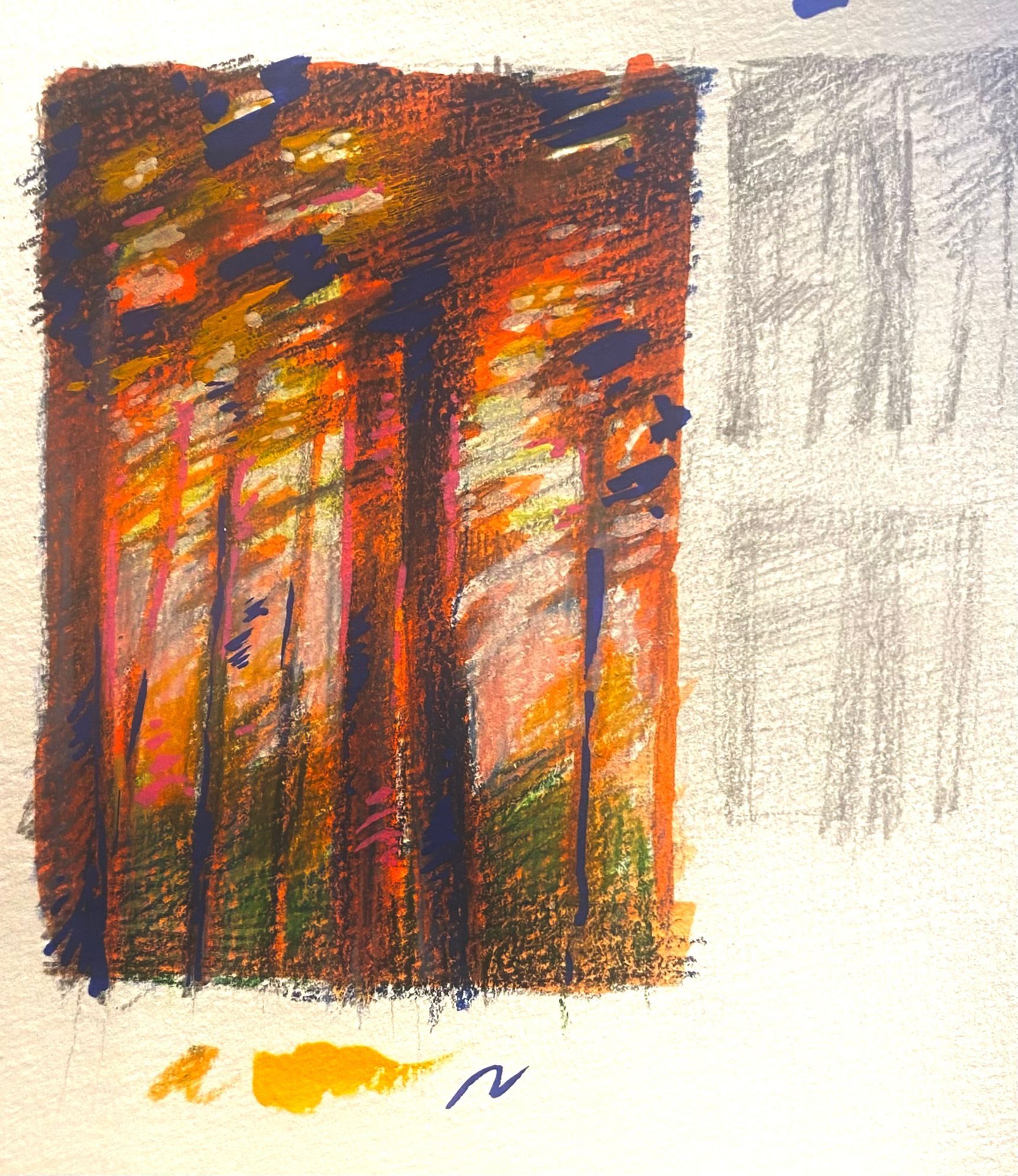 Ink and color pencil