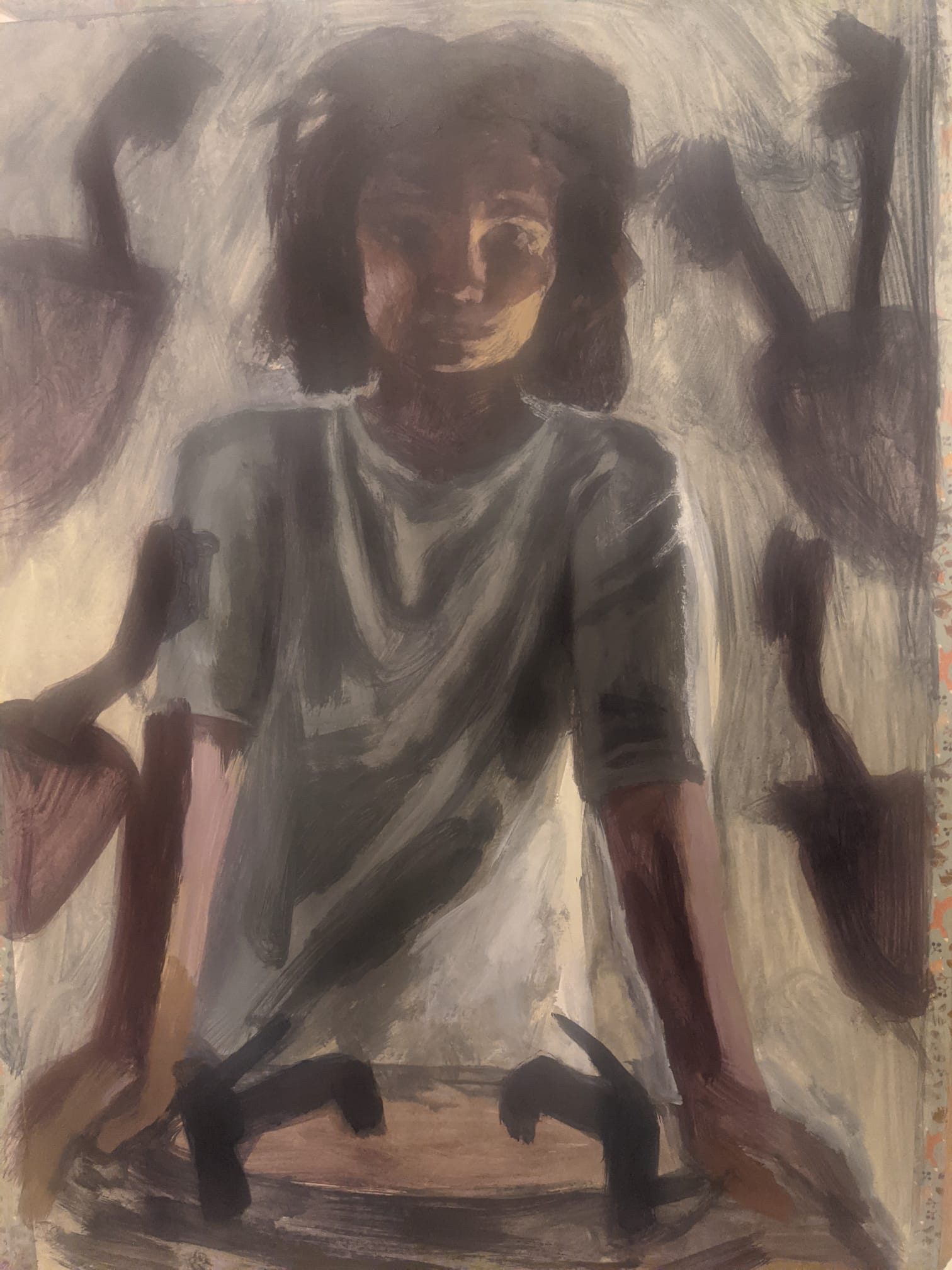 A sketch of someone stood by a sink