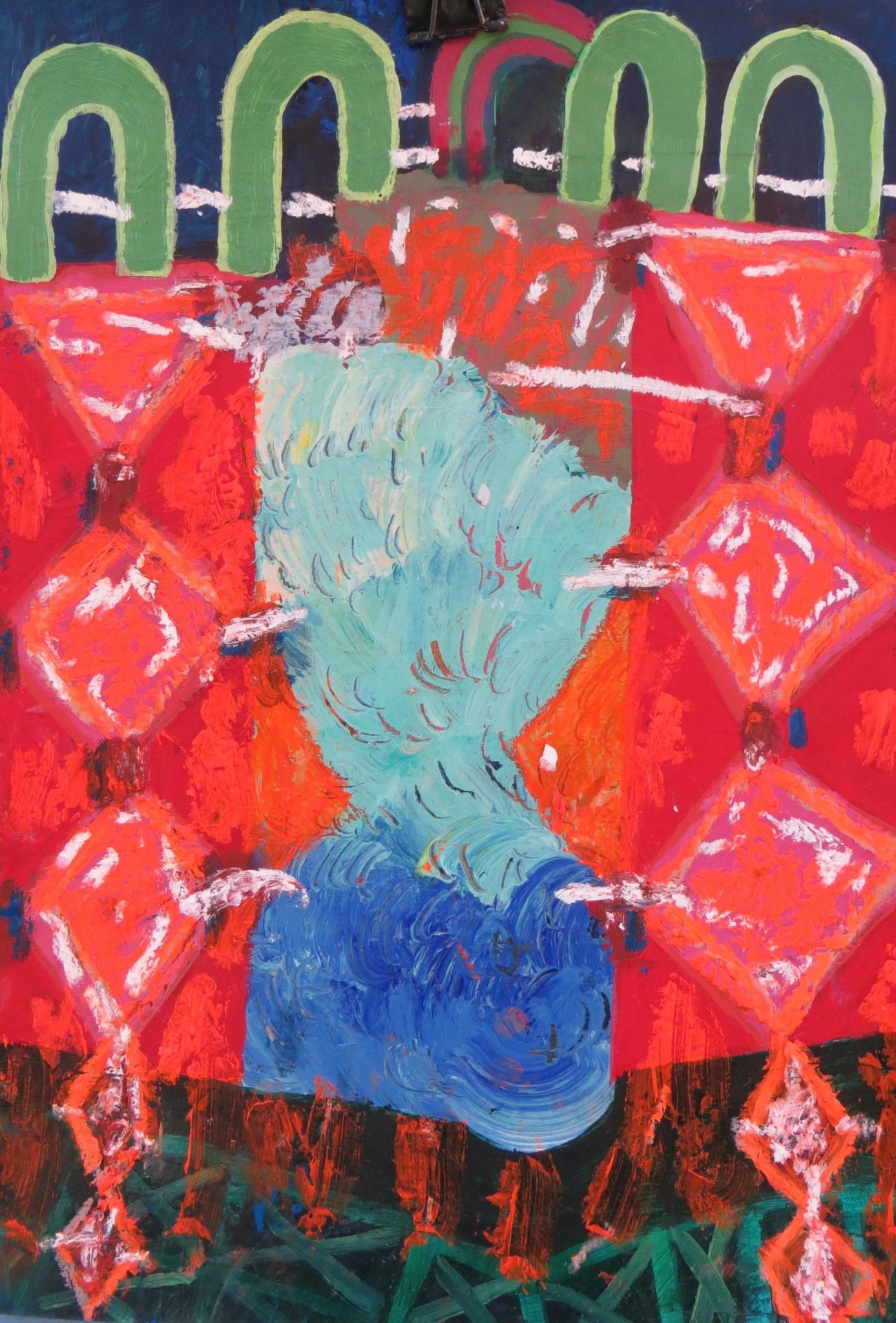 Oil, oil stick on paper - building layers without planning