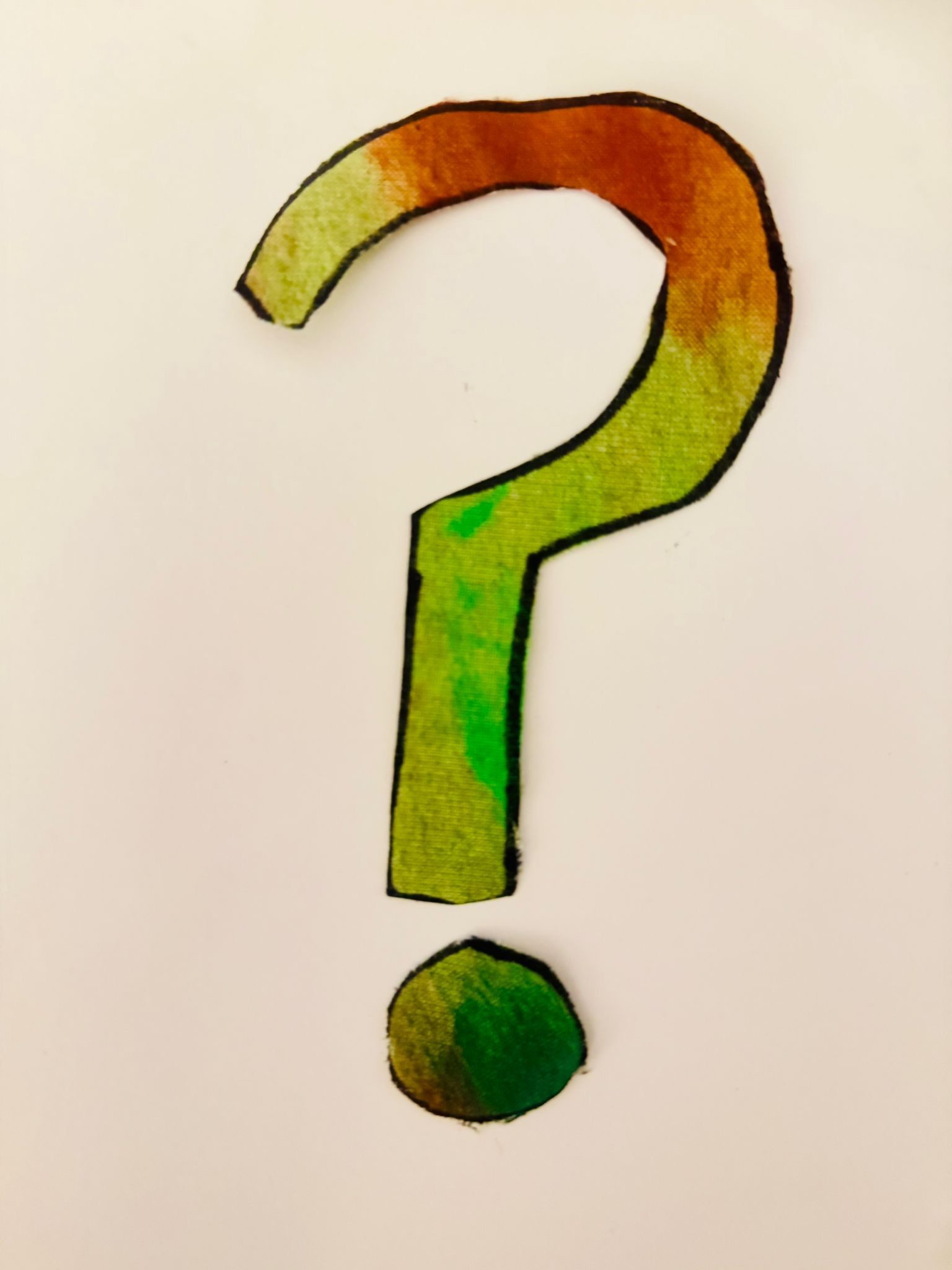 Pause, reflect, question - trying to see the big picture. A 3D painted question mark.