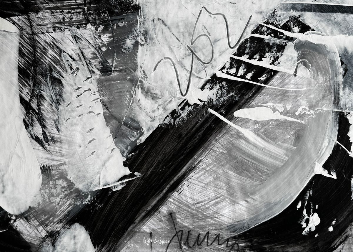 black and white acrylic paint. freeform