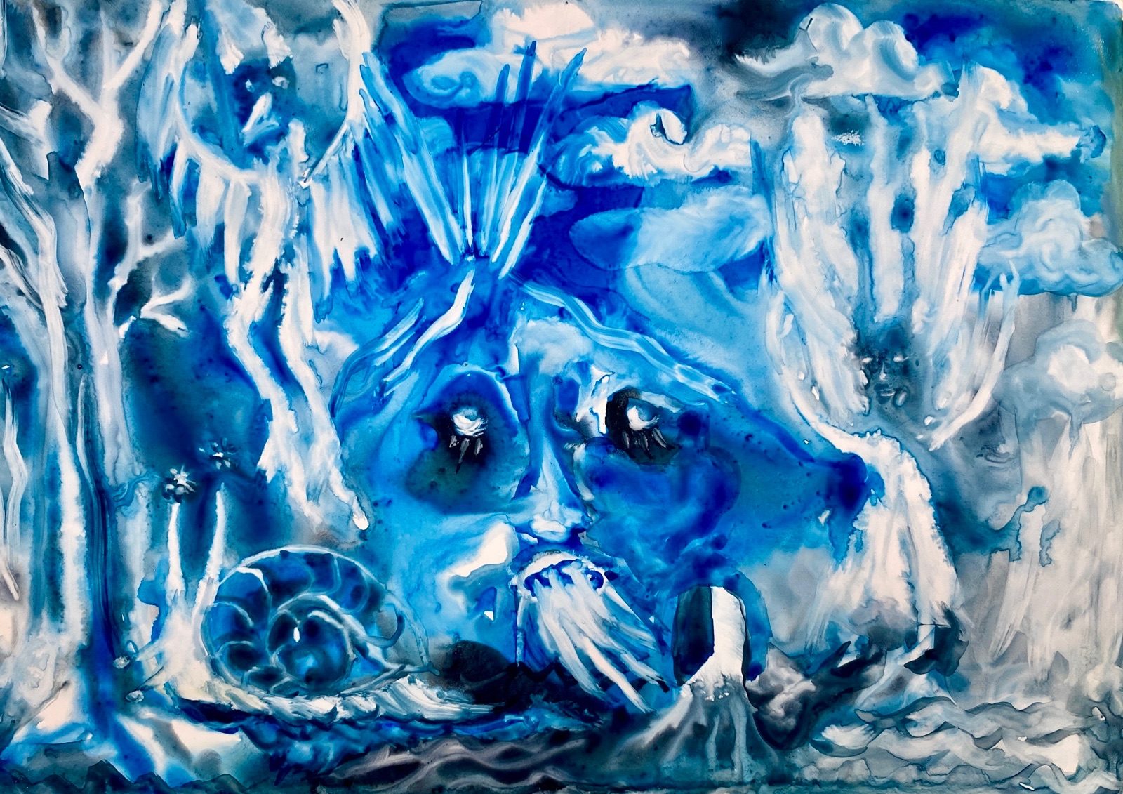 Blue watercolour on yupo paper.