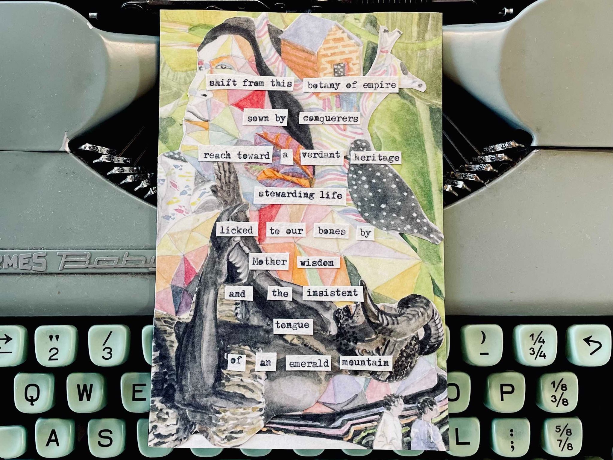 a collage of Cape Verdean and West African Mandinga tradition and street art with a typewritten poem