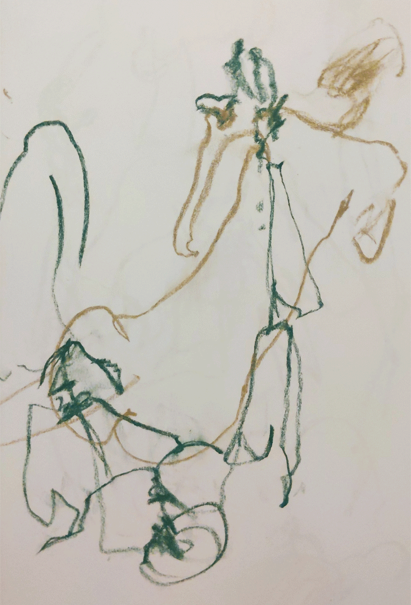 3 blind drawinga of two entangled figures