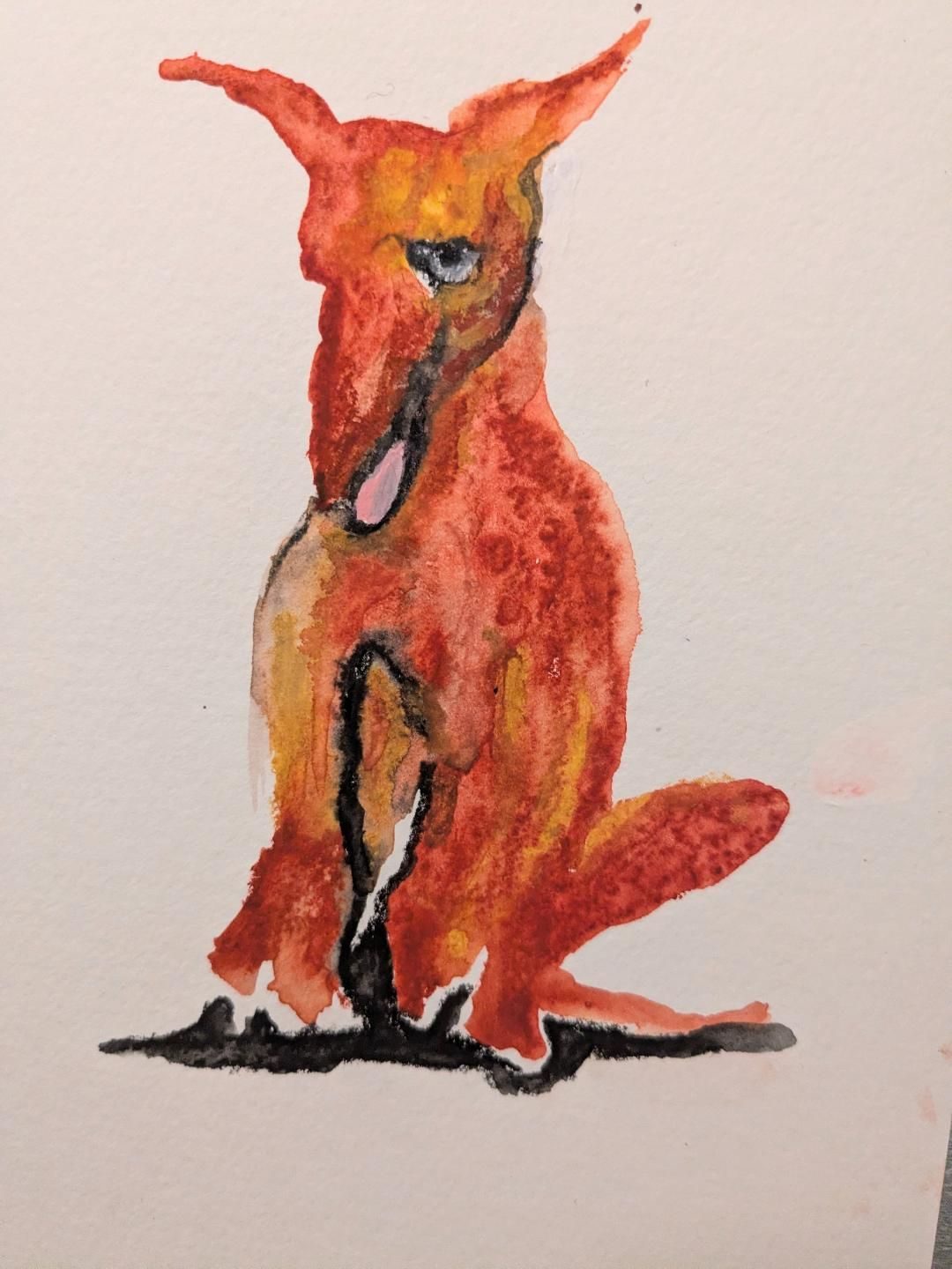 Red brown dog from VV painting in water soluble crayon