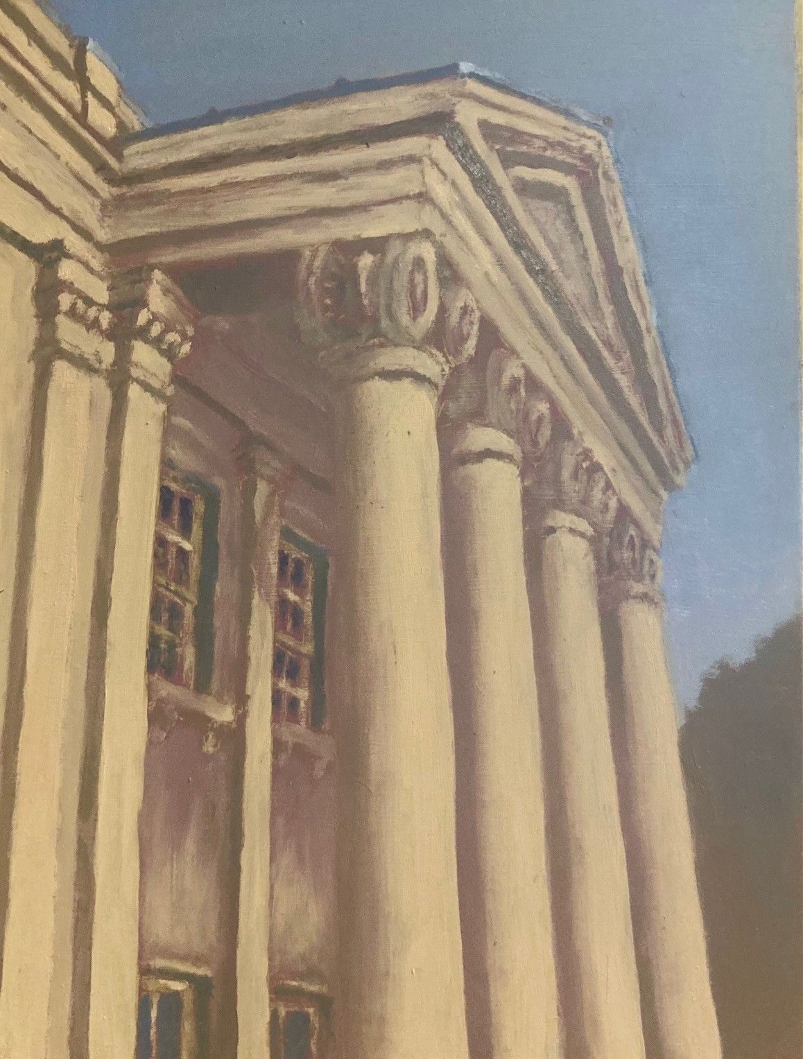 Oil paint on board, 20cm x 26.5cm. The portico at Himley Hall.