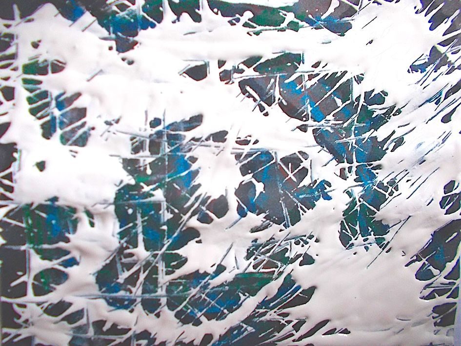 various type of pastels and poster paint, scratched with fine stick on black paper