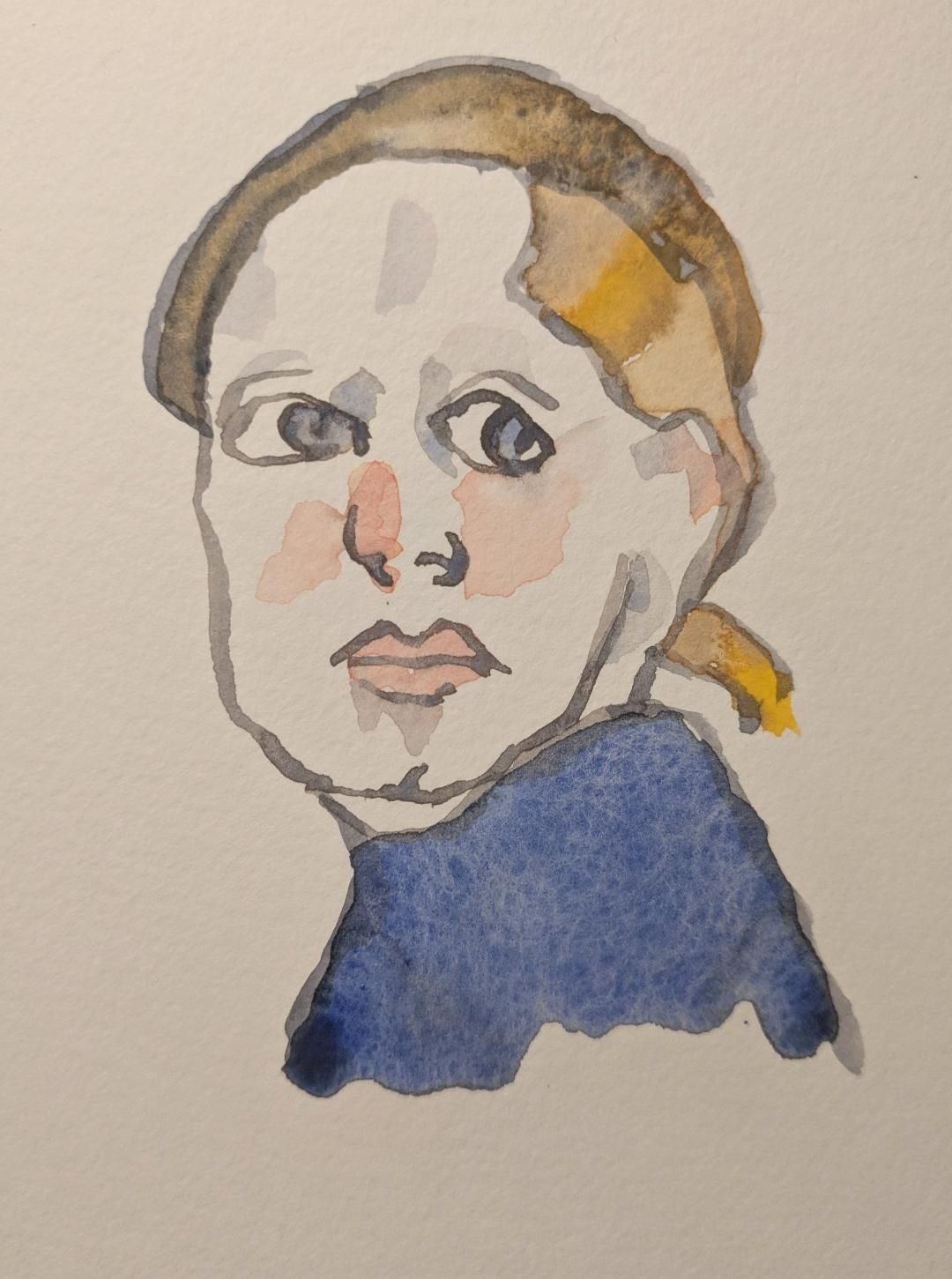Portrait drawing in watercolour