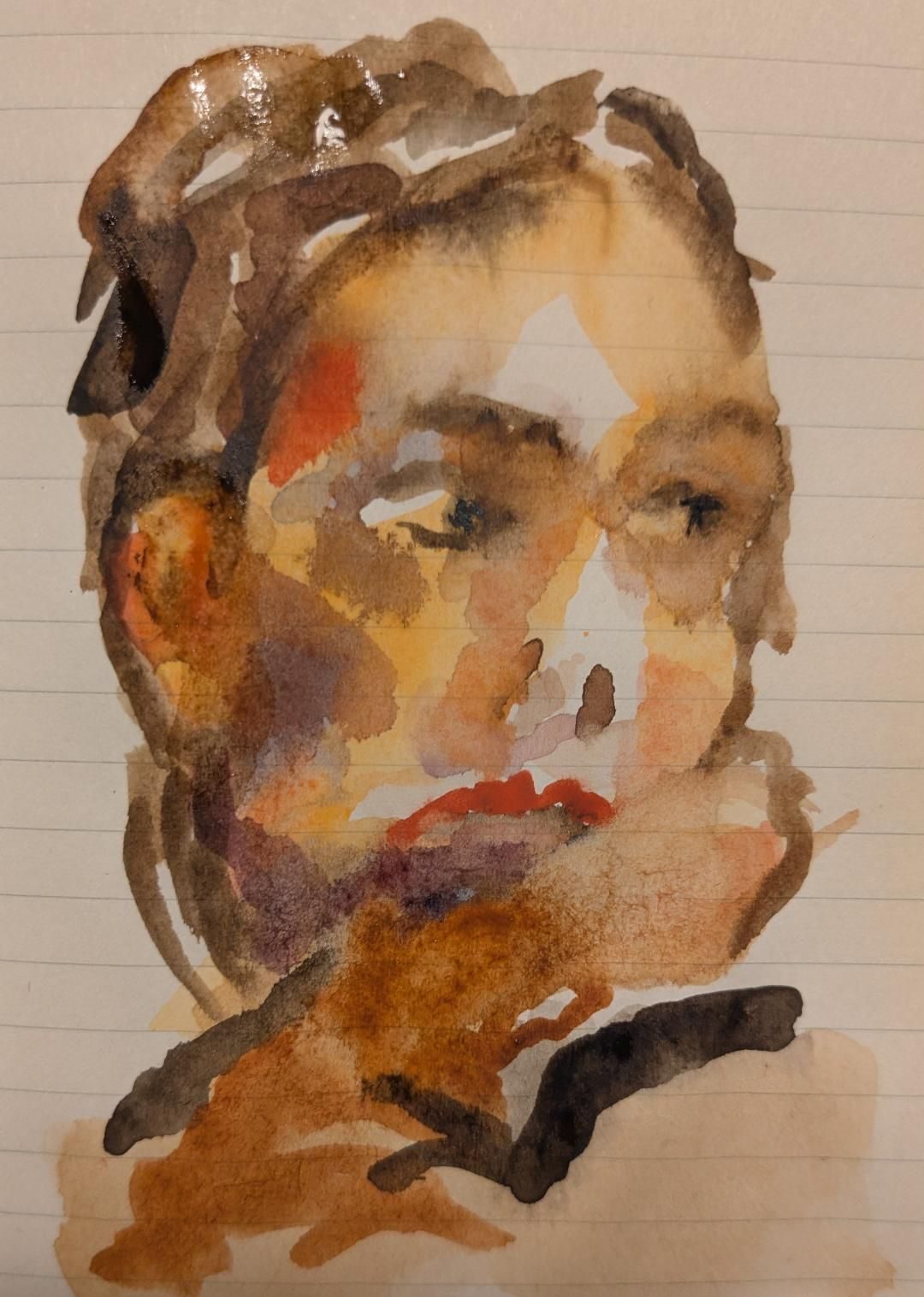 Loose watercolour portrait, close up face