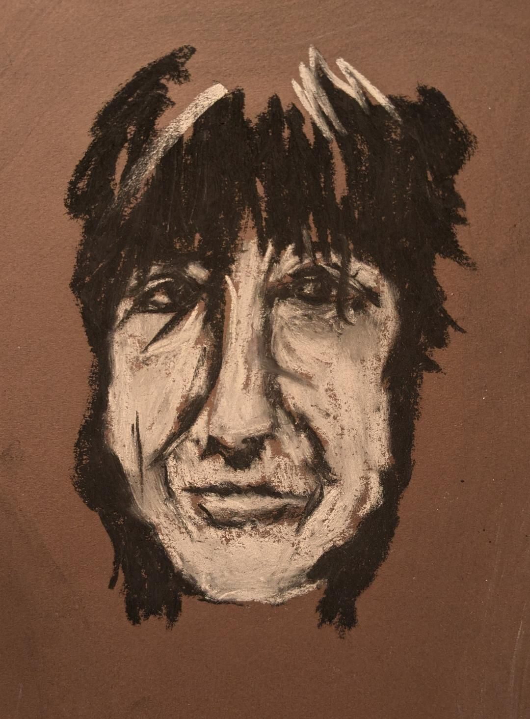 Self portrait in black and white pastel