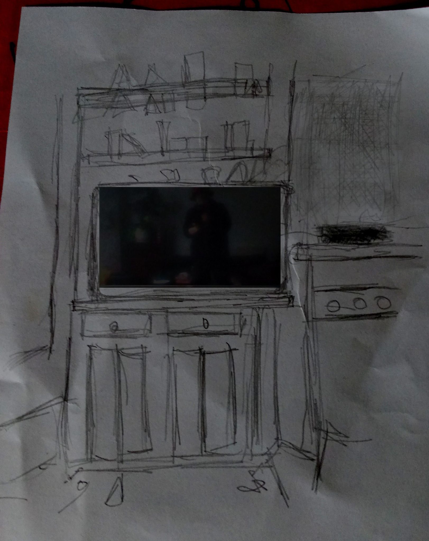 collage television turned off with a reflection on the screen