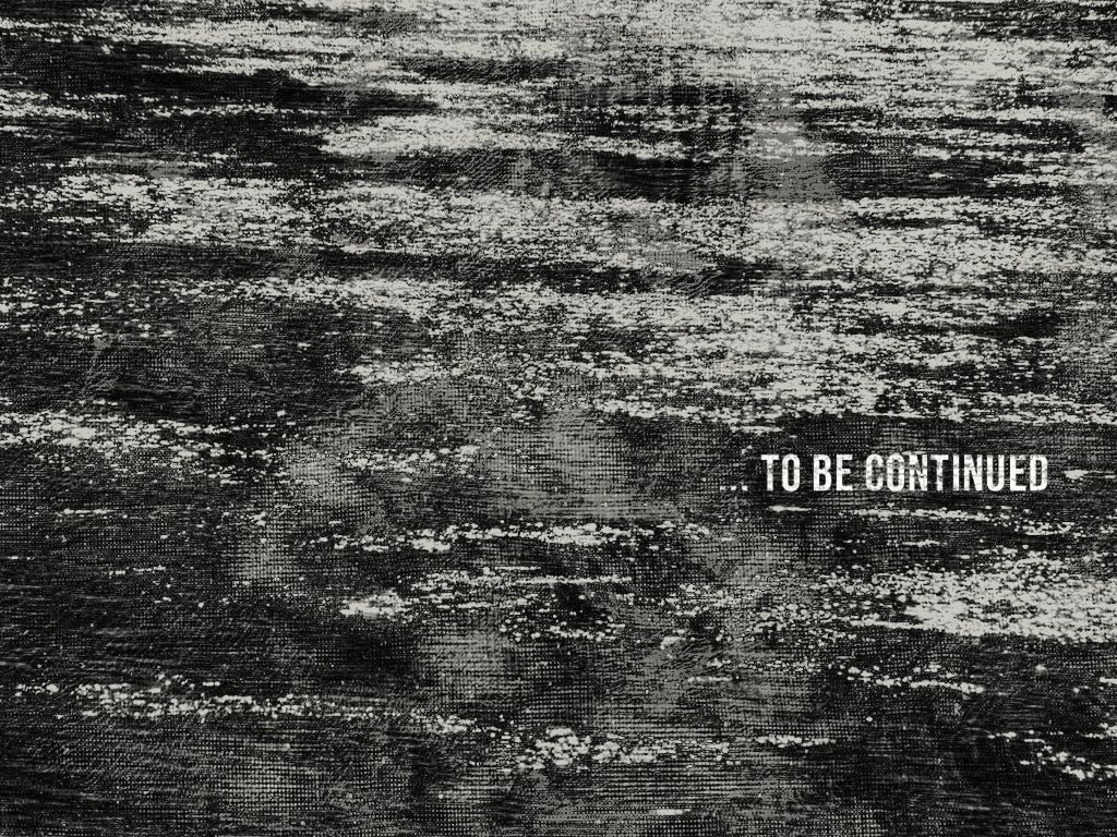 a heavily grainy digital composite in black and white of water surface shimmer, netting and paint textures