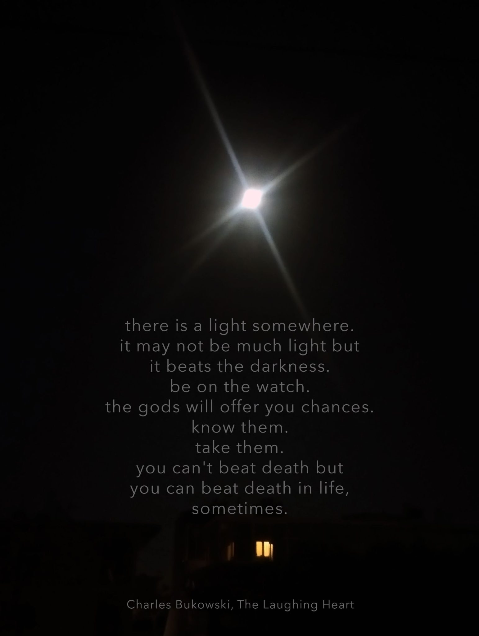 A photo of the moon and a poem by Bukowski