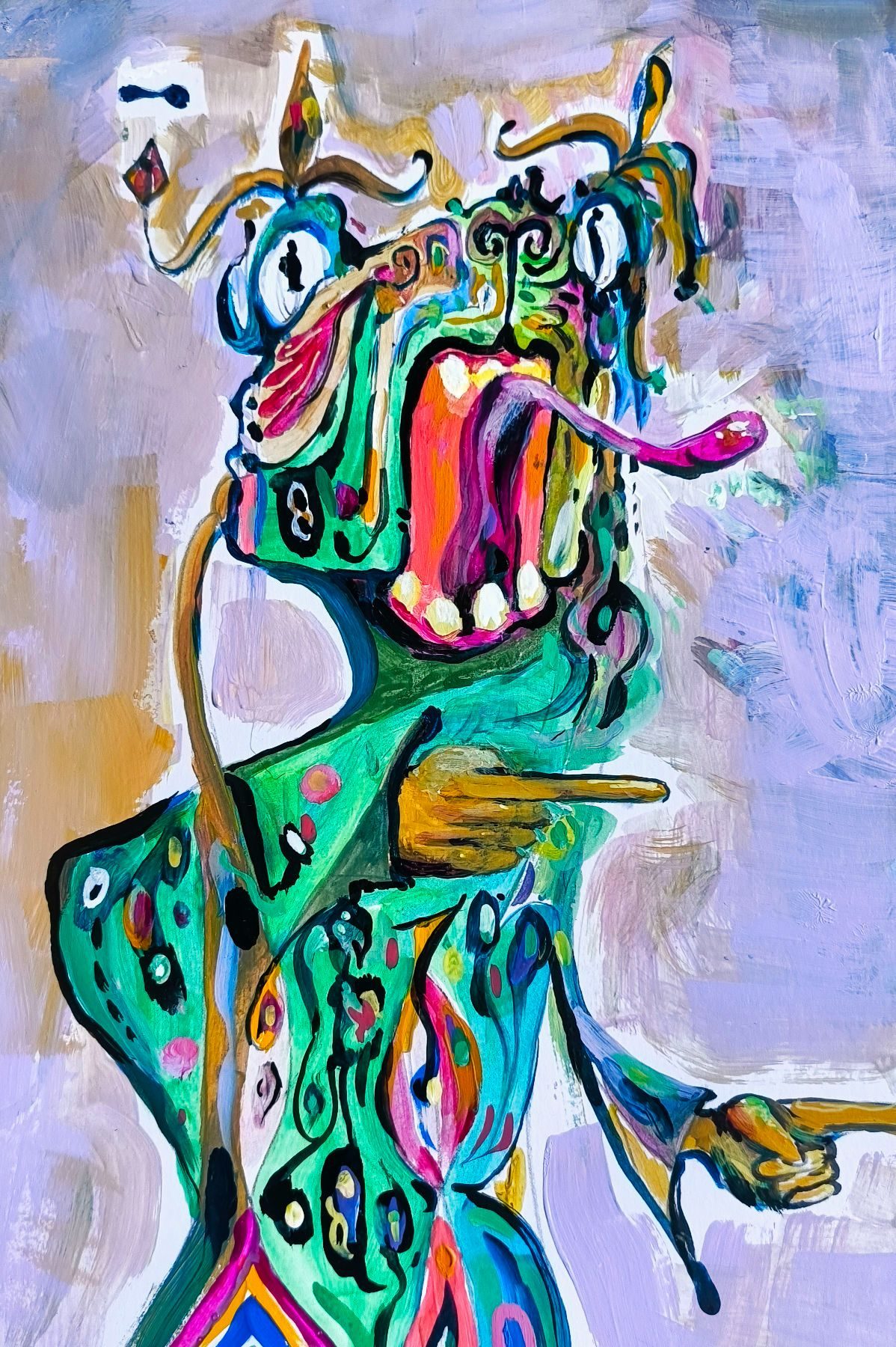 A colourful painting of a strange monster