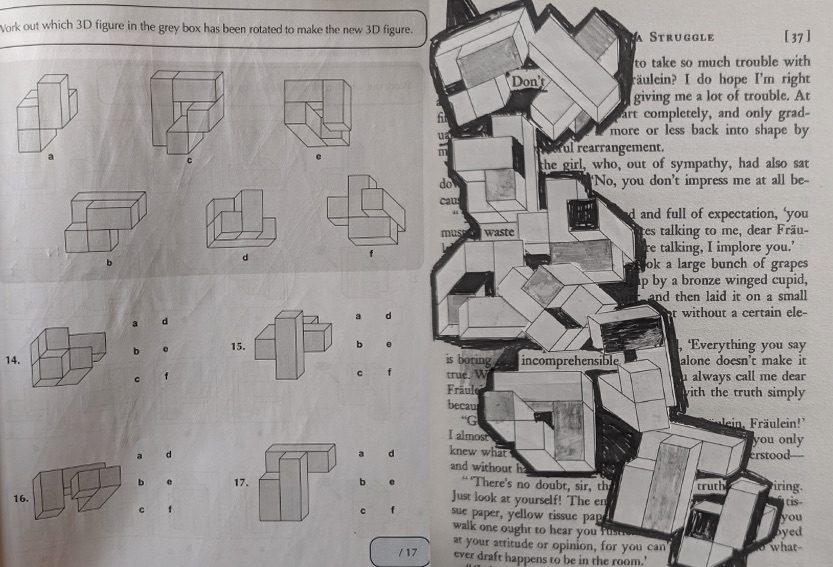 A paper collage on a page of a book that says 'Don't waste incomprehensible truth'