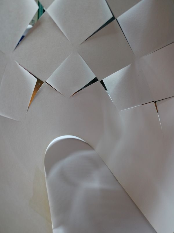 paper object with cross cuts, seen from the inside