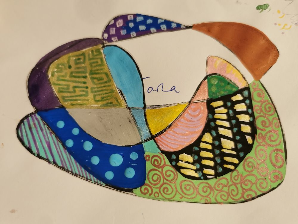 doodle - colourful shapes and patterns on an envelope.