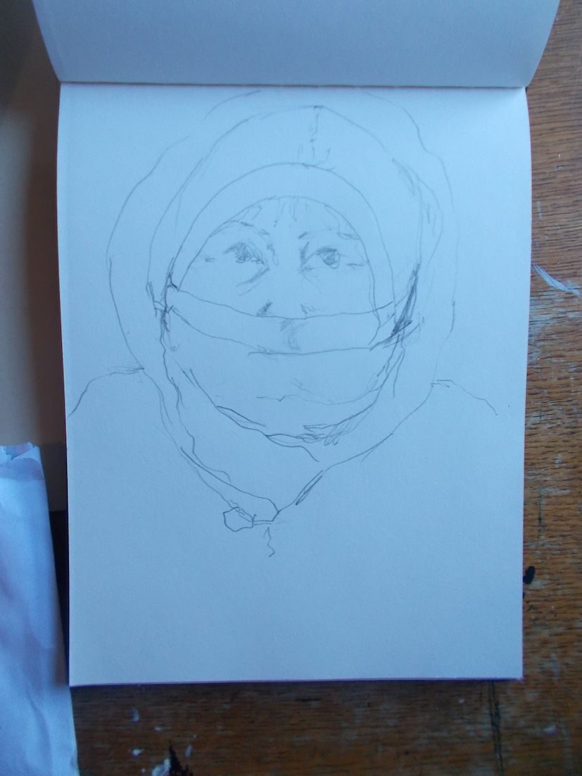 pencil self portrait in clothes for the cold weather!