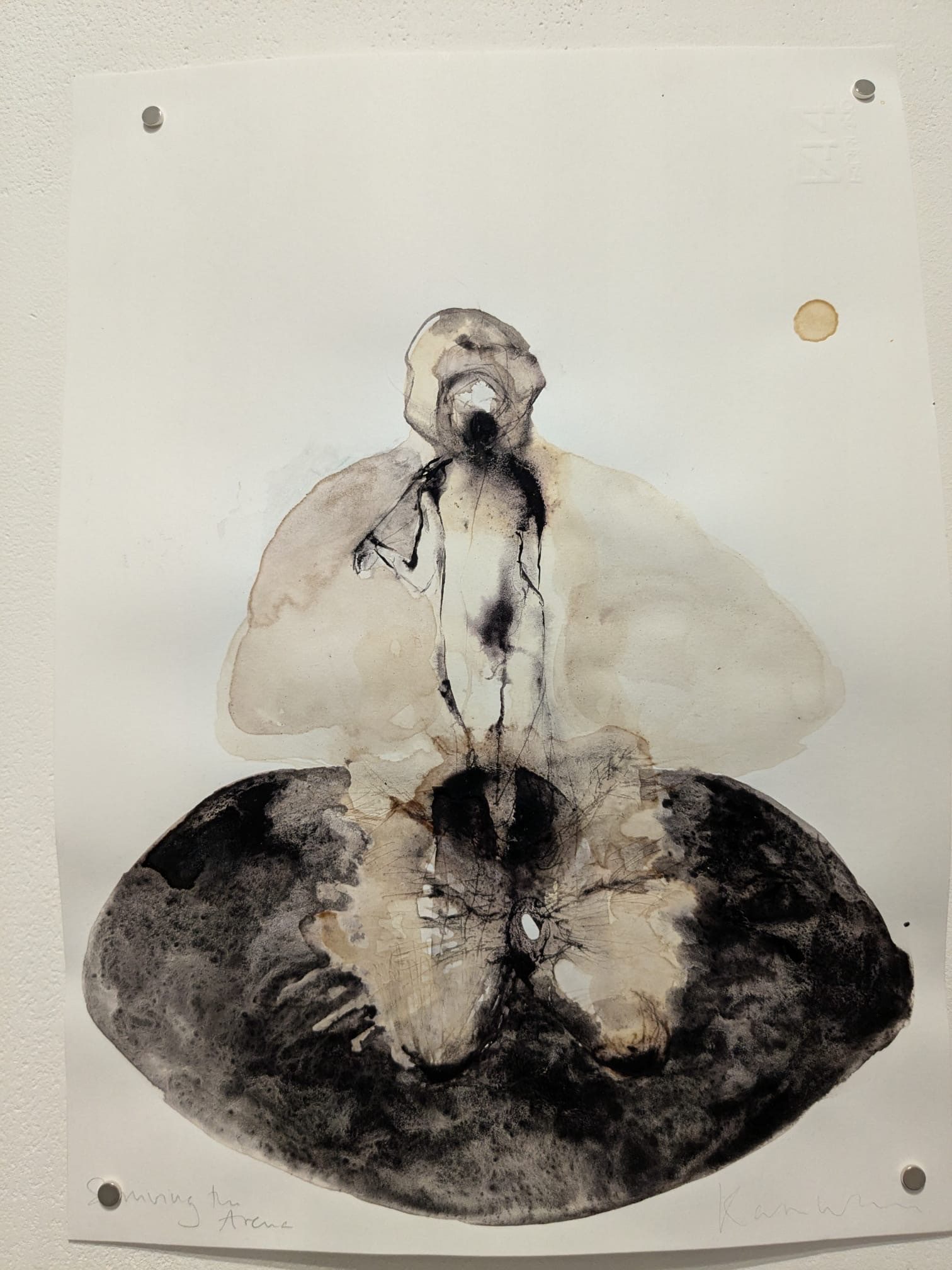 Drawing of a girl on a dark arena