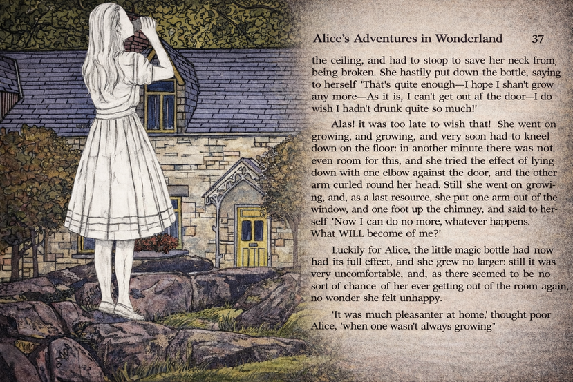 Aqueous Dispersion on Canvas, artwork 30 x 15 cm text page 37 from Alice in Wonderland